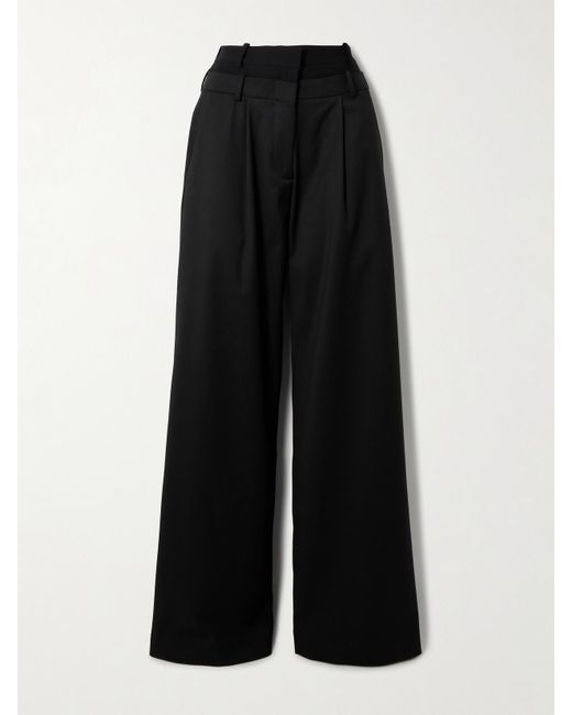 16Arlington Black Ivlia Layered Pleated Crepe Wide-Leg Pants