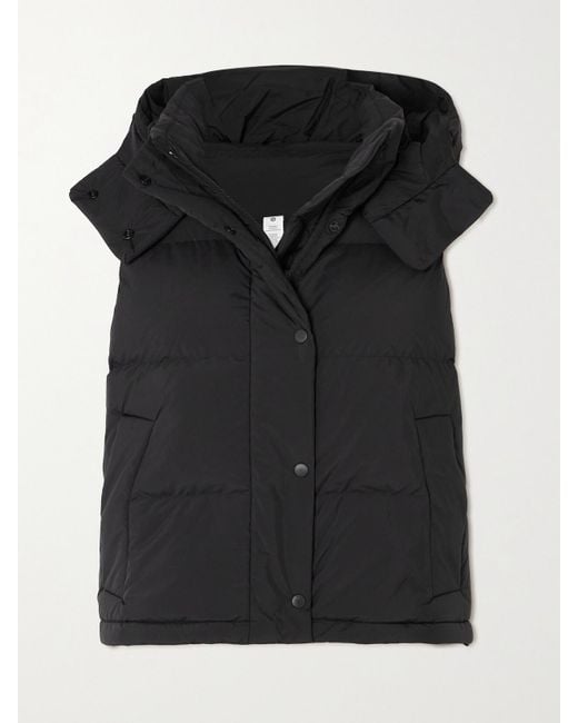 lululemon athletica Black Wunder Puff Verkürzte Daunenweste Aus Gestepptem Recyceltem Glyde-Material Mit Kapuze