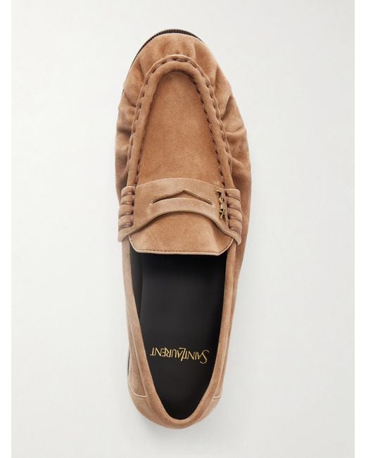 Saint Laurent White Le Loafer Cassandre-Embellished Suede Loafers