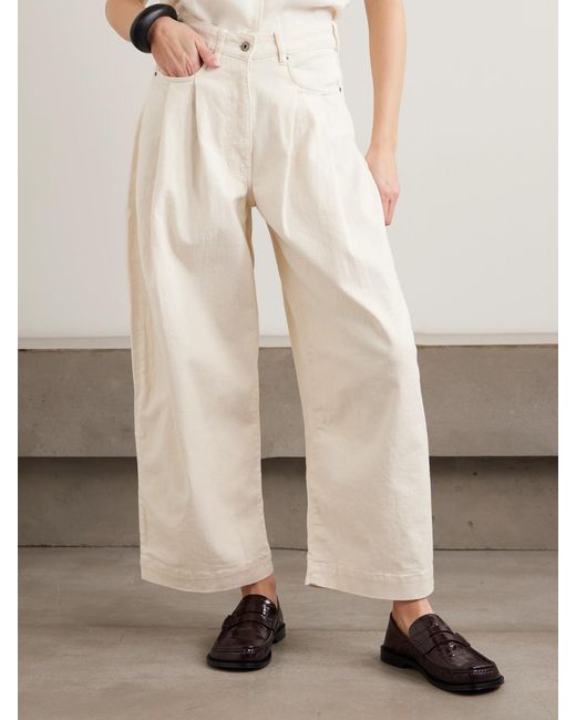 S.S.Daley Natural Ivy Pleated Cropped Mid-Rise Barrel-Leg Jeans