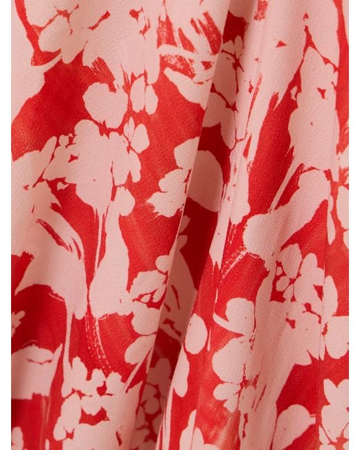 Victoria Beckham Gathered Floral-Print Crepe Midi Dress | Lyst