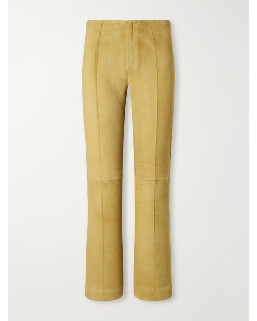 Stouls Yellow Georgette Straight-Leg Suede Pants