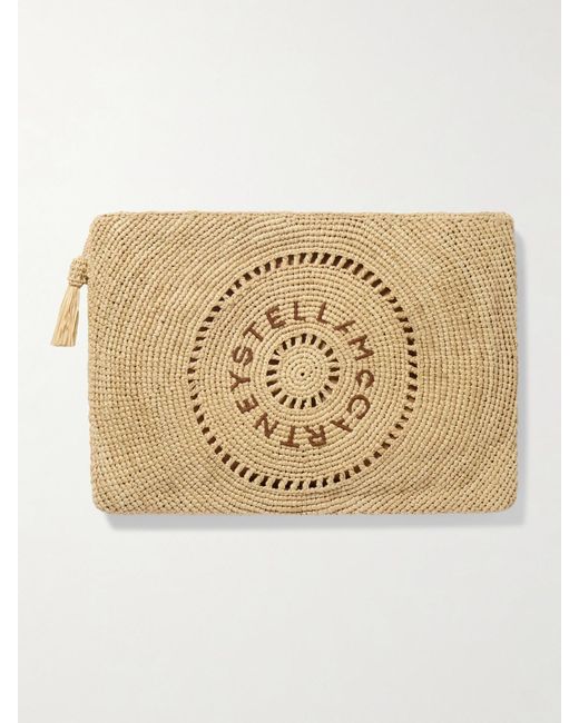 Stella McCartney Natural Clutch Aus Raffiabast Mit Lederbesätzen Und Stickerei