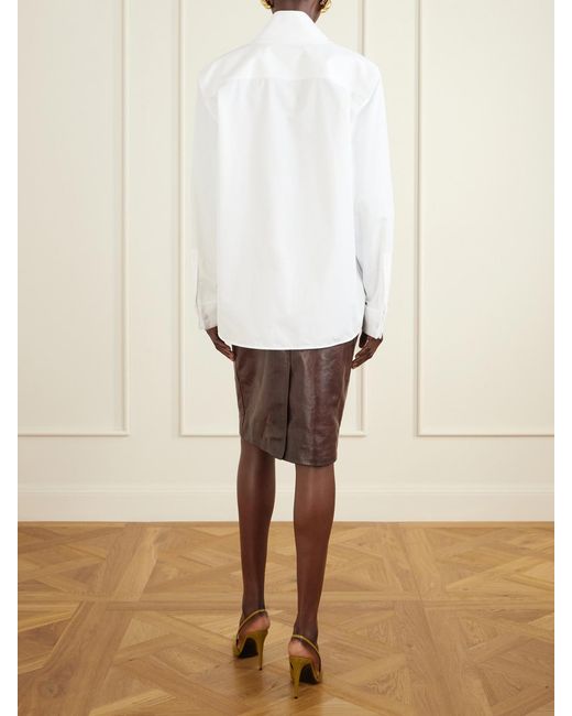 Saint Laurent White Scarf-Detailed Cotton-Poplin Shirt