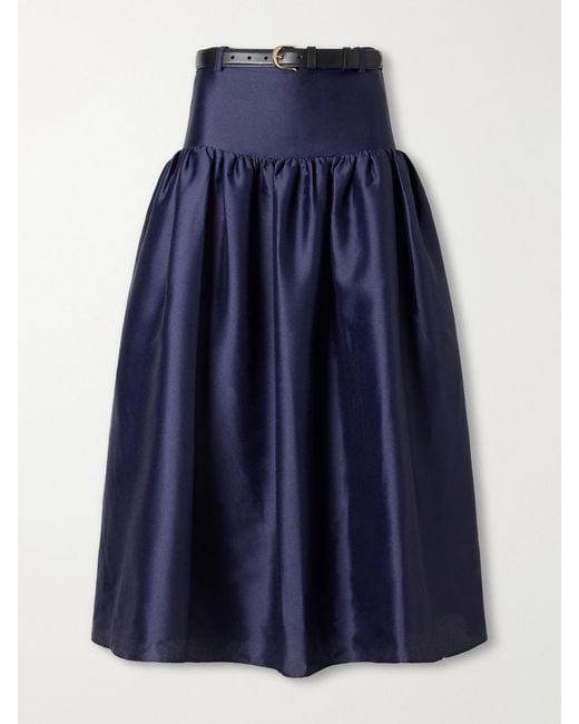Self-Portrait Blue Gathered Taffeta Midi Skirt