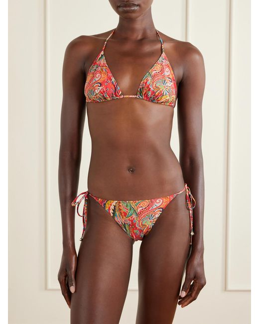 Etro Red Paisley-Print Triangle Bikini