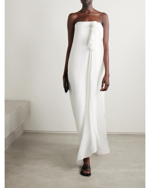 STRAPLESS GAUZE MAXI DRESS IN WHITE