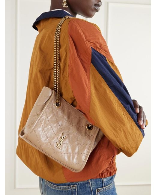 Saint Laurent Natural Niki Matelassé Crinkled-Leather Shoulder Bag
