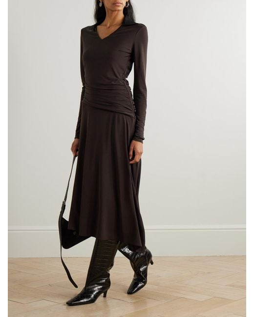 Robe Midi En Jersey Stretch À Fronces Et À Drapé Tory Burch en coloris Brown