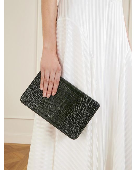 Totême Black Threefold Croco-Embossed Leather Clutch