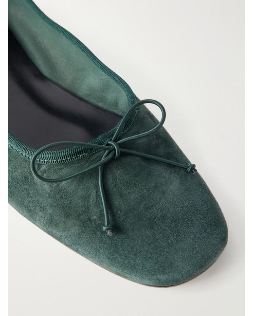 Aeyde Green Tiby Bow-Detail Suede Ballet Flats