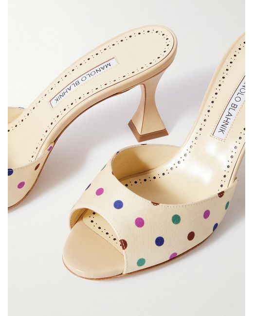 Manolo Blahnik Natural Jadaron 70 Polka-Dot Silk-Satin Mules