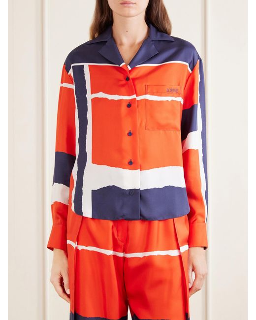 Loewe Blue Printed Silk-Twill Blouse