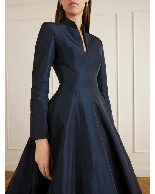 Marmar Halim Blue Pleated Taffeta Gown