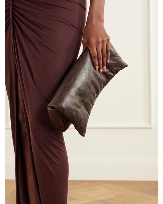 Rick Owens Brown Crinkled-Leather Clutch