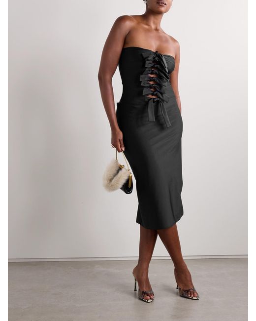 Coperni Black Strapless Knotted Cutout Stretch-Jersey Midi Dress
