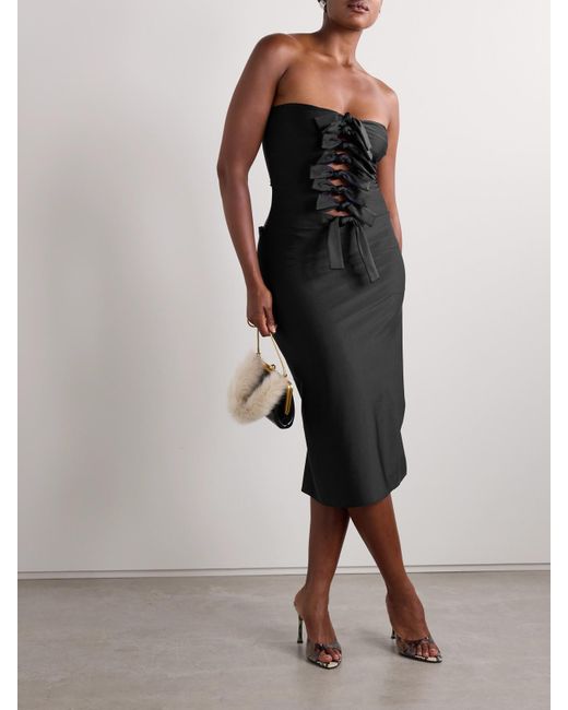 Coperni Black Strapless Knotted Cutout Stretch-Jersey Midi Dress