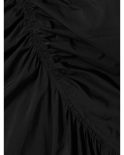 Theory Black Ruched Cotton-Blend Sateen Midi Dress