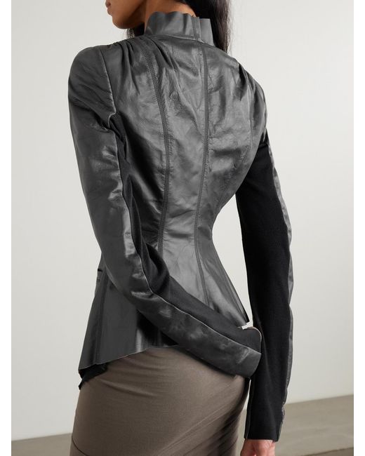 Rick Owens Black Hollywood Grosgrain-Trimmed Leather Wrap Jacket