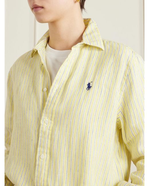 Polo Ralph Lauren Yellow Embroidered Striped Linen Shirt