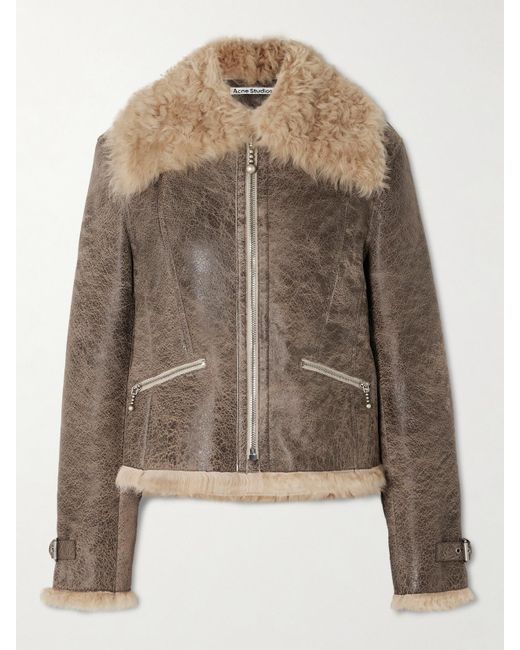 Acne Brown Distressed Shearling Jacket