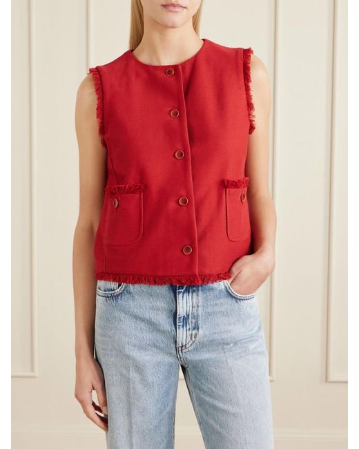Max Mara Red Frayed Cotton-Twill Vest
