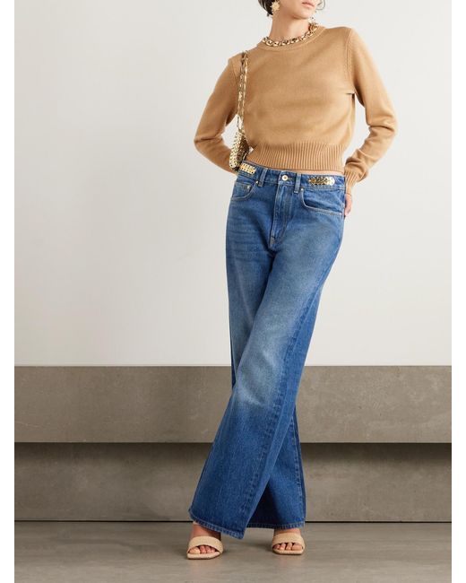 Rabanne Blue Chainmail-Embellished Mid-Rise Straight-Leg Jeans