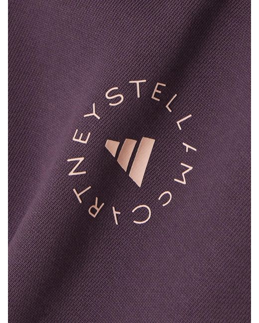 Adidas By Stella McCartney Purple Truecasuals Verkürzte Kapuzenjacke Aus Biobaumwoll-Jersey Mit Logoprint