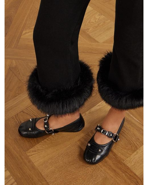 Balenciaga Black Plush-Trimmed Cropped Mid-Rise Flared Jeans