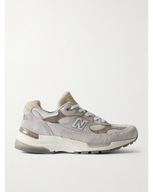 New Balance White 992 Leather, Mesh And Suede Sneakers