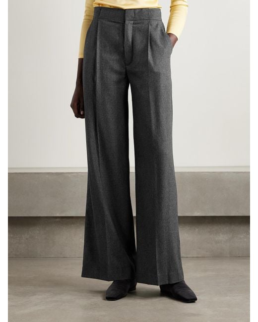 Sa Su Phi Gray Bogart Pleated Wool-Blend Flannel Wide-Leg Pants