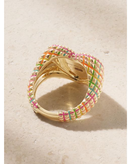 Yvonne Léon Natural Chevaliere Coeur 9-Karat, Diamond And Enamel Ring