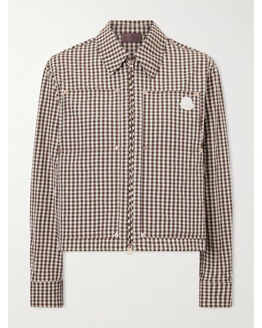 Moncler Brown Cropped Appliquéd Gingham Cotton-Blend Shirt