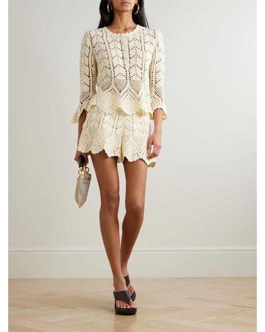 Zimmermann Natural Awaken Scalloped Crocheted Cotton Top