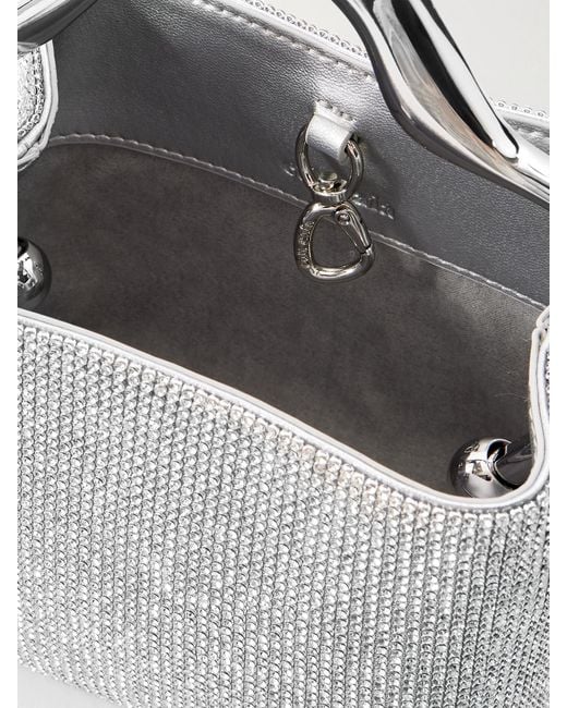 Cult Gaia Gray Solene Mini Crystal-Embellished Metallic Leather Tote