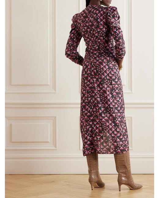 Isabel Marant Purple Albini Gathered Printed Voile Midi Dress