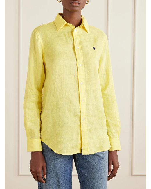 Polo Ralph Lauren Yellow Logo-Embroidered Linen Shirt