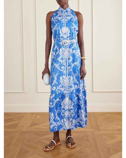 Borgo De Nor Blue Biba Floral-Printed Cotton Maxi Dress