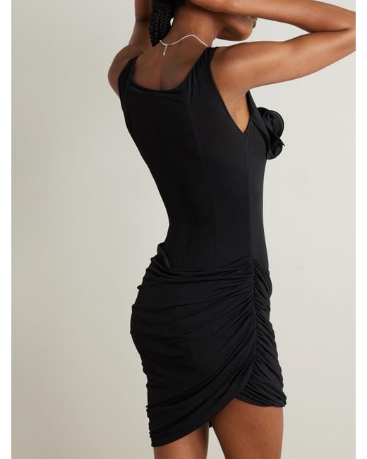 Magda Butrym Black Appliquéd Layered Draped Stretch-Jersey Mini Dress