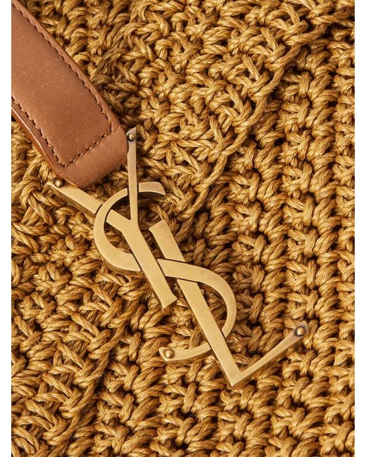 Saint Laurent Brown Le 5 À 7 Bea Medium Leather-Trimmed Raffia Tote