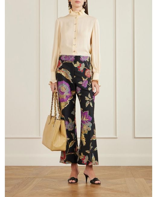 Valentino Garavani Black Floral-Brocade Wool-Blend Straight-Leg Pants