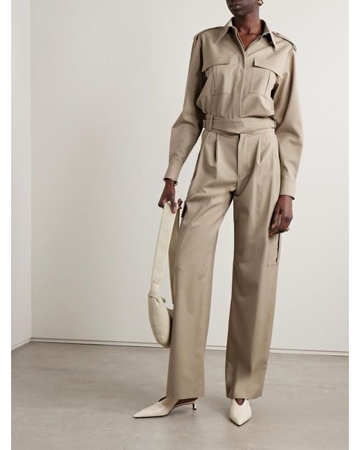 Salon 1884 Natural Net Sustain Buckled Pleated Twill Straight-Leg Cargo Pants