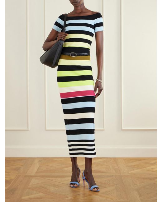 Christopher John Rogers White Striped Double-Knit Maxi Skirt