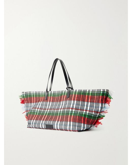 Staud Red Da Adolfo Christos Raffia Checked Fringed Tote