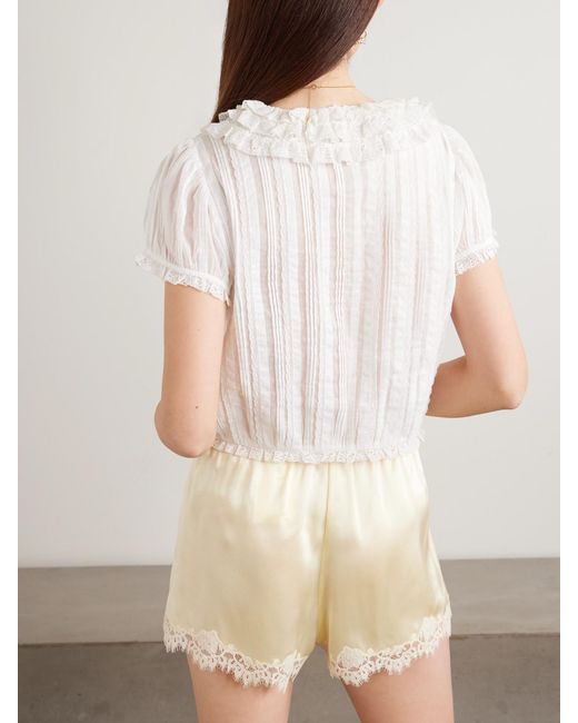 Doen White Bernadette Lace-Trimmed Pintucked Organic Cotton-Voile Blouse