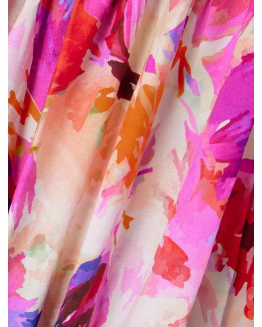 Ulla Johnson Pink Lucille Midikleid Aus Baumwollpopeline Mit Blumenprint Und Plissee