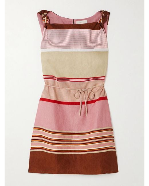 Faithfull The Brand Gray Flor Minikleid Aus Leinen Mit Streifen Und Bindegürtel
