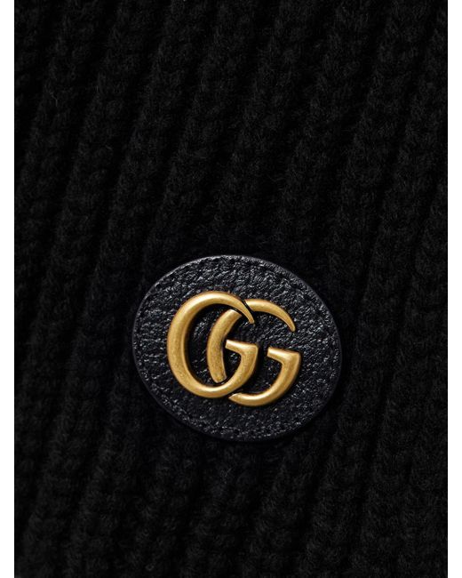 Gucci Black Schal Aus Einer Gerippten Woll-Kaschmirmischung Mit Lederbesatz Und Verzierung