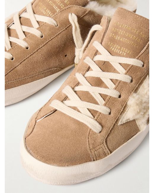 Golden Goose Deluxe Brand Natural Super-Star Sabot Distressed Shearling-Lined Suede Slip-On Sneakers