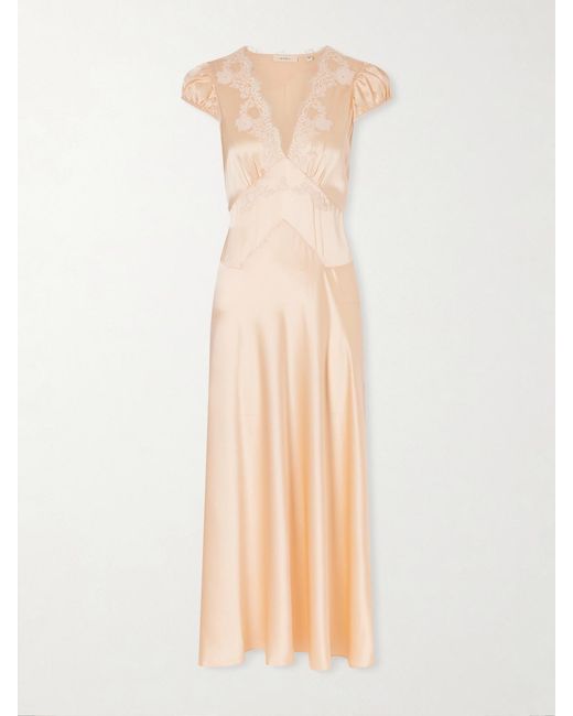 Doen Natural Coraline Corded Lace-Trimmed Silk-Satin Midi Dress
